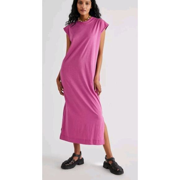 Free People Beach All Day Long Midi T-shirt Dress Pockets Mauve-Sz XS - Picture 1 of 10